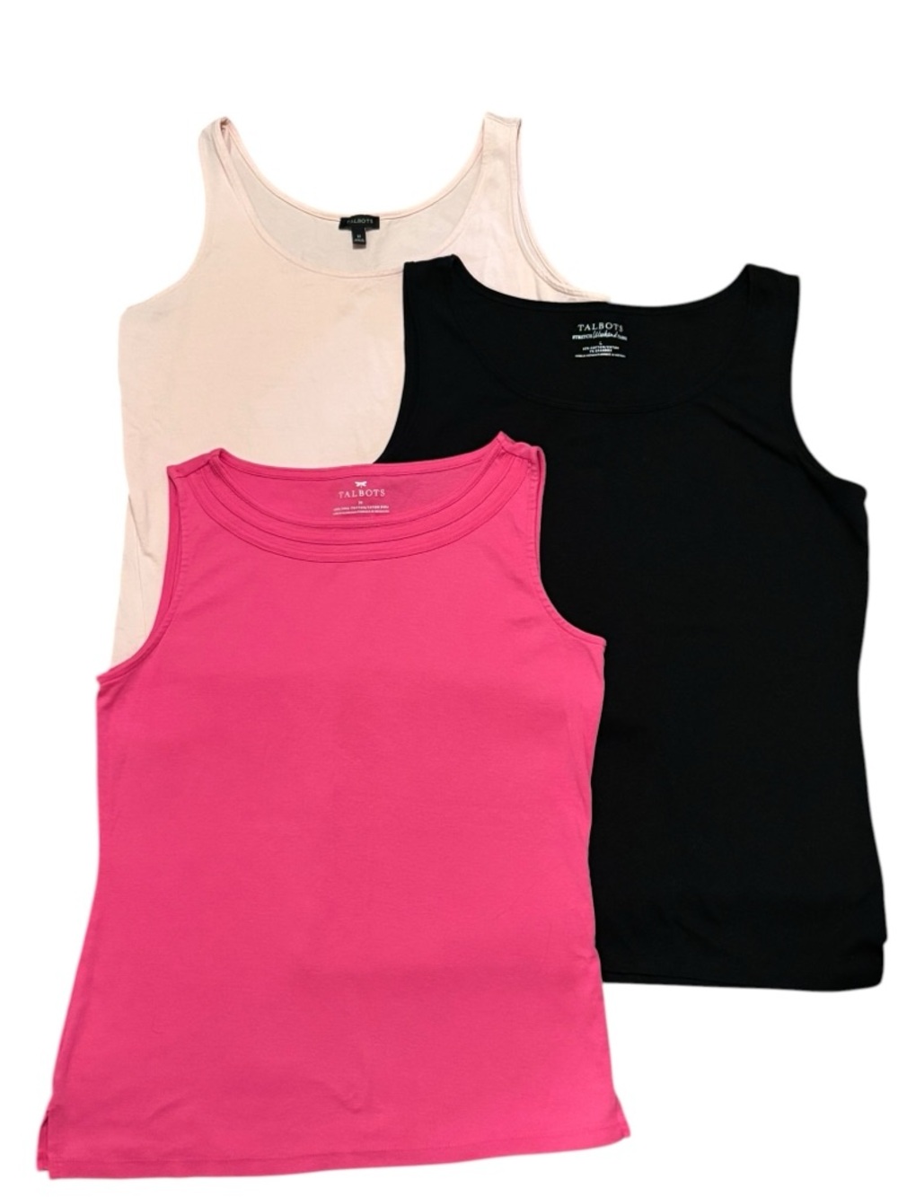 Talbots 3-Piece Sleeveless Tank Top Set in Hot Pink, Black & Light Pink (M/L)